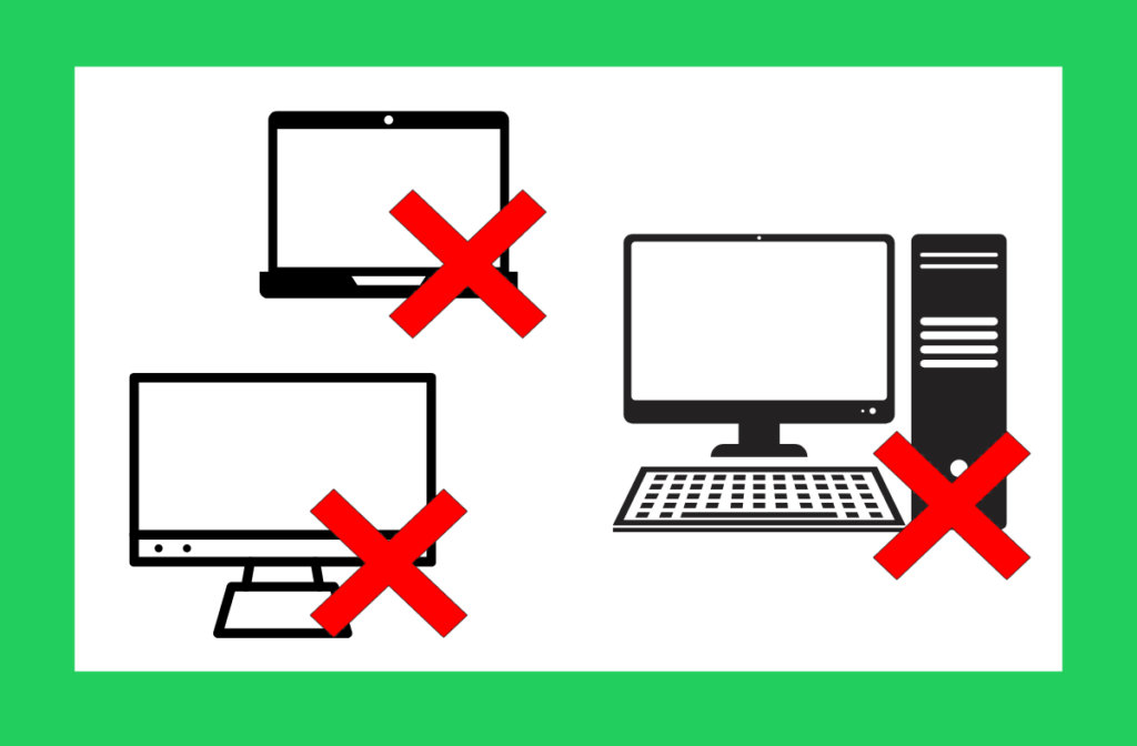 Icons of a computer, laptop, and TV with Xs over them to depict that they are not accepted by the ElectroRecycle program. Image created in Canva.